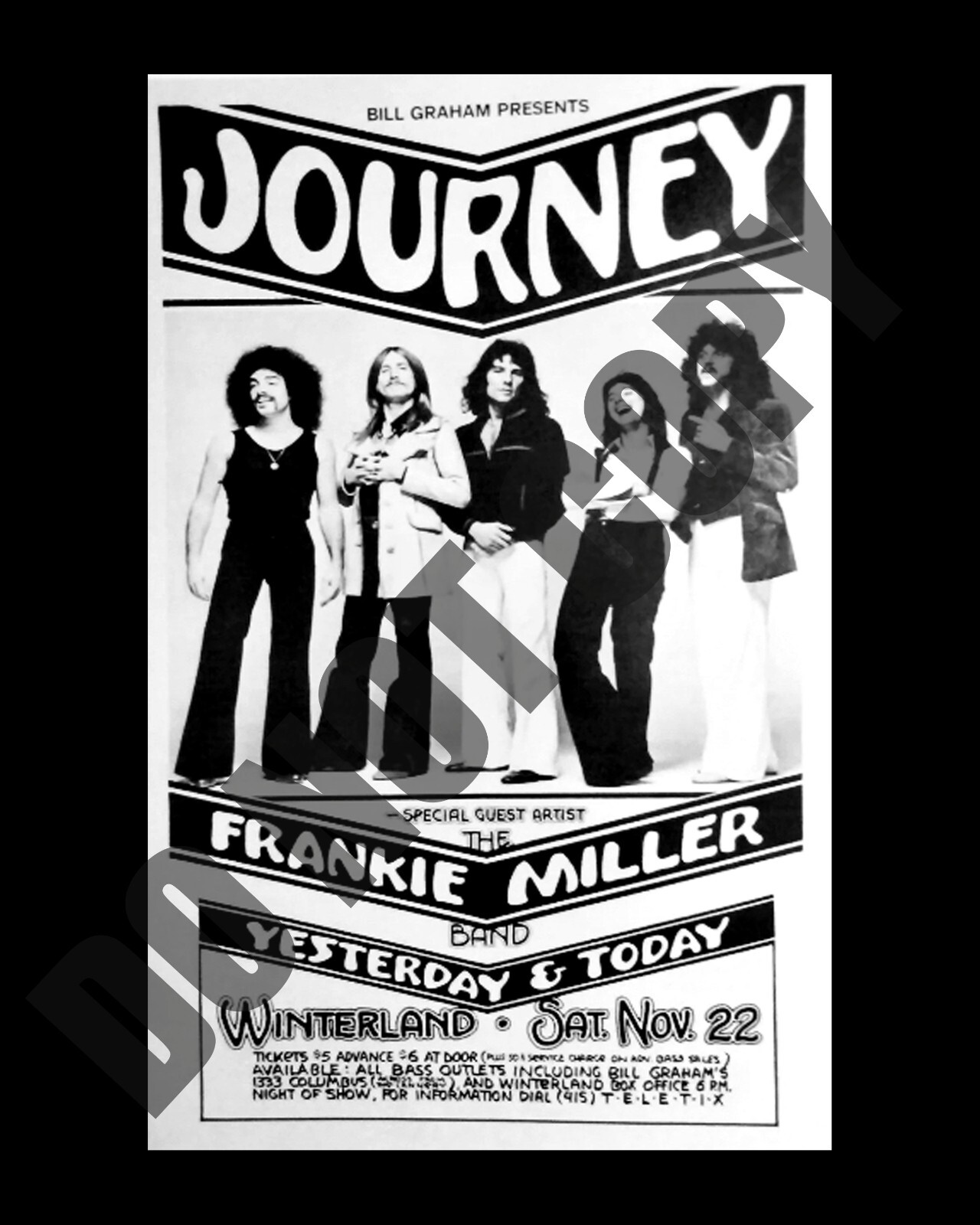 Nov 1975 Journey Concert At Winterland In San Francisco Handbill 8×10 Photo