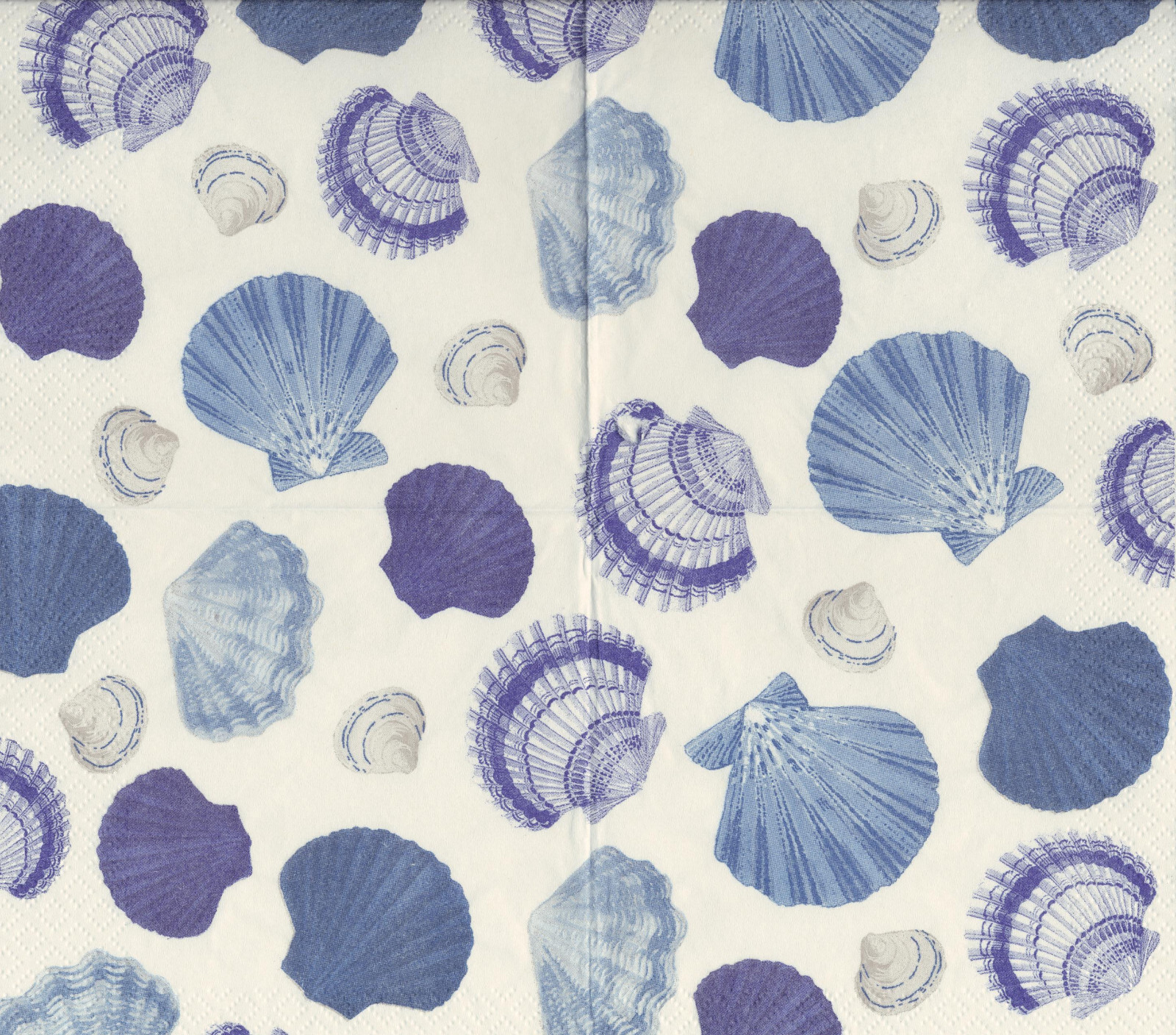 TWO Individual Paper BEVERAGE / COCKTAIL Decoupage Napkins BLUE SHELLS