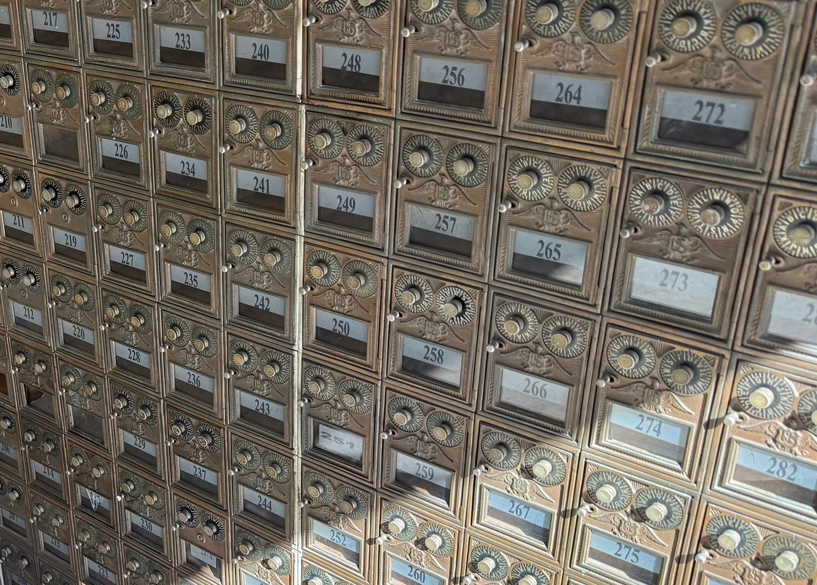 Vintage Corbin Brass Post Office Door Double Dial Eagle Mail P.O. Box Locks