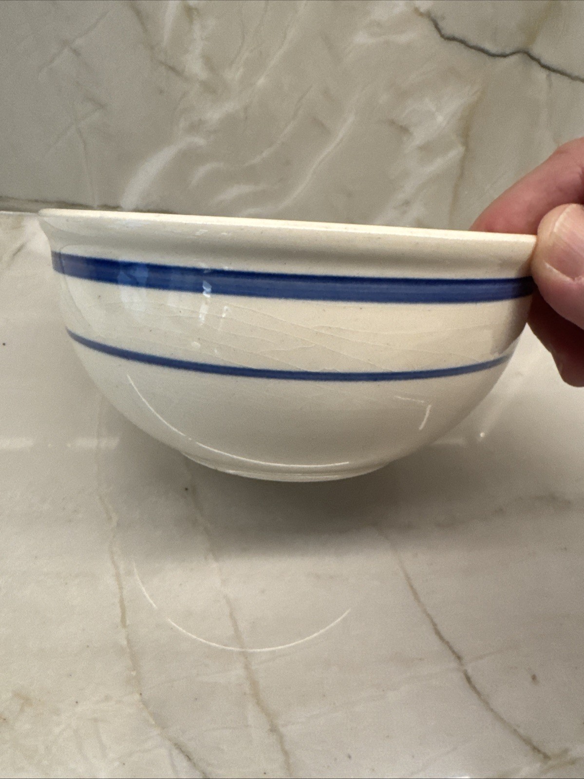 5 VTG Germany Embossed DDR Ceramic Bowls with Blue Stripes ~ 1960s 1970s