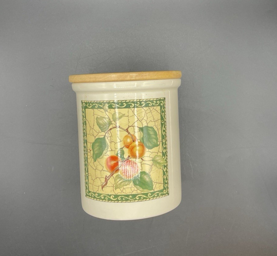 Pimpernel Cookie Biscuit Jar 60 oz with Wooden Lid, Fruit Canister Pantry Peach