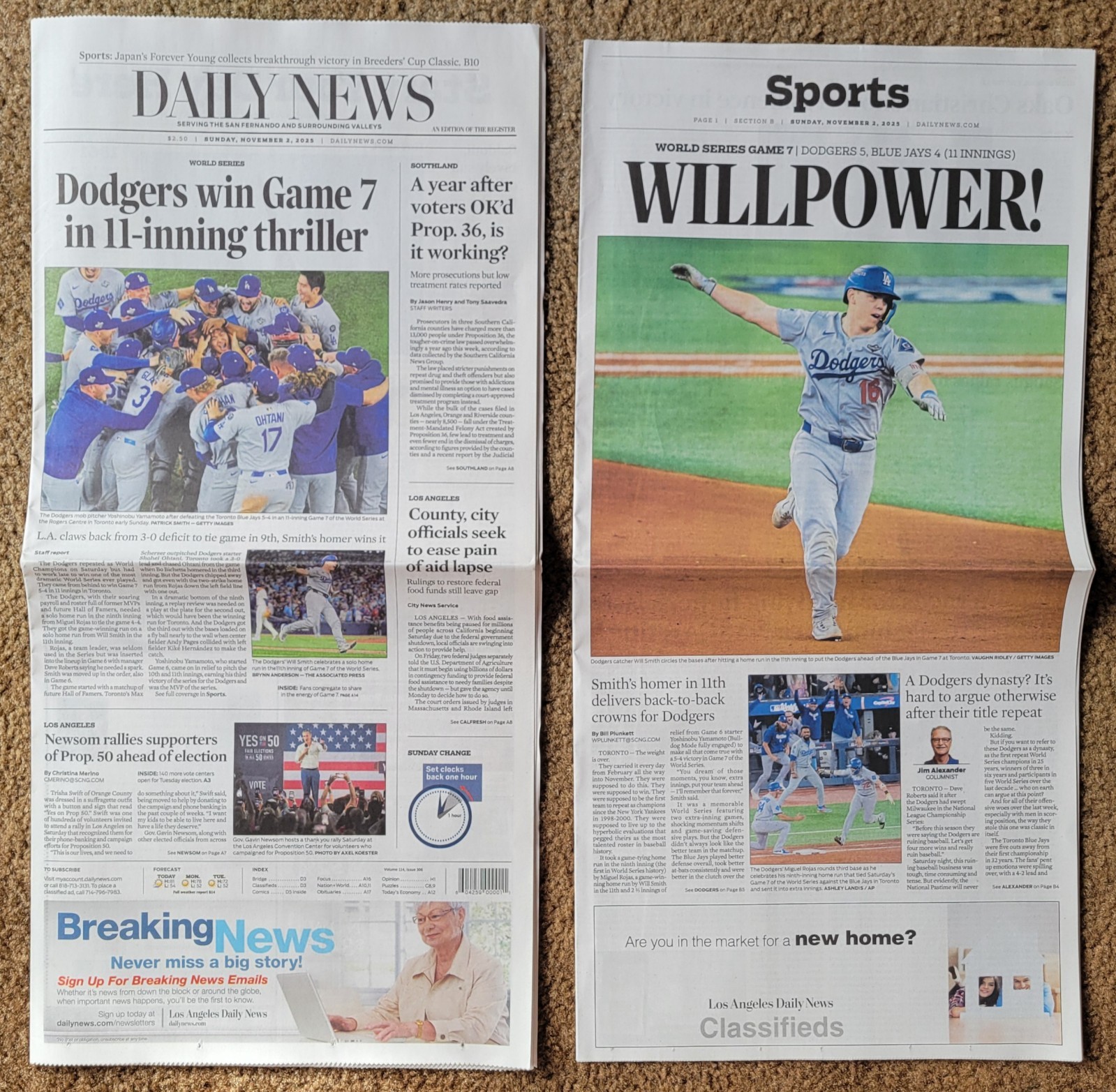 LOS ANGELES DODGERS LA DAILY NEWS NOV 2, 2025 Win GAME 7 WORLD SERIES CHAMPIONS