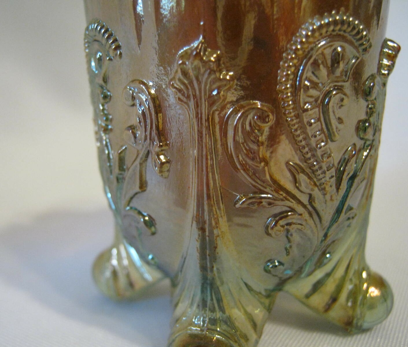 Summit Art Glass Inverted Fan & Feather Amber Carnival Toothpick Holder #552