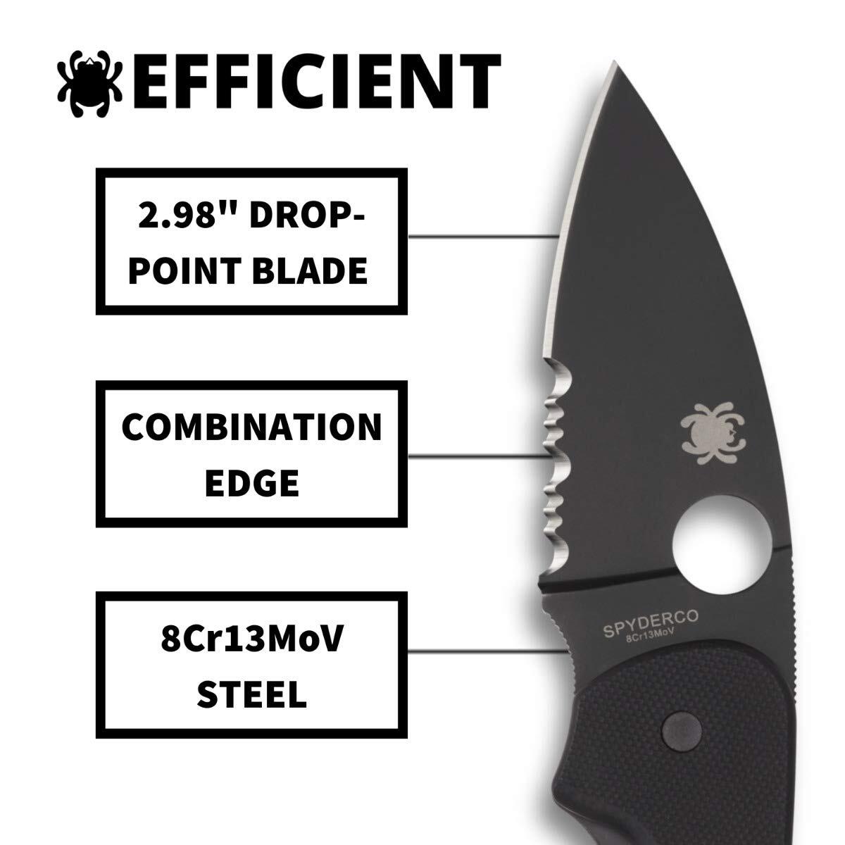Spyderco Efficient Numbered, with 2.98″ Drop-Point Black Blade, C216GPSBBK