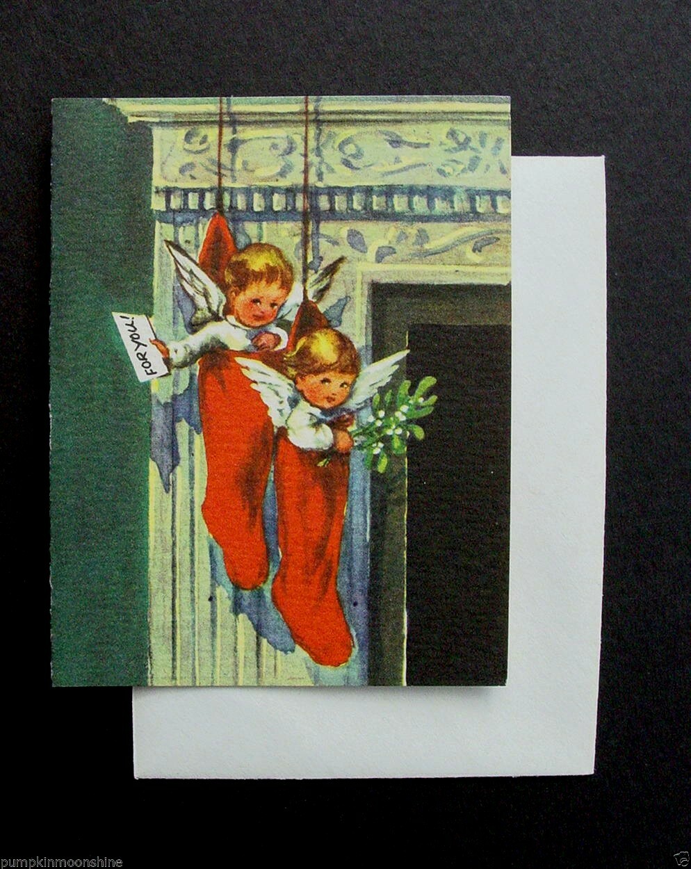 #F189- Vintage Unused Erica Von Kager Brownie Xmas Greeting Card Sweet Angels