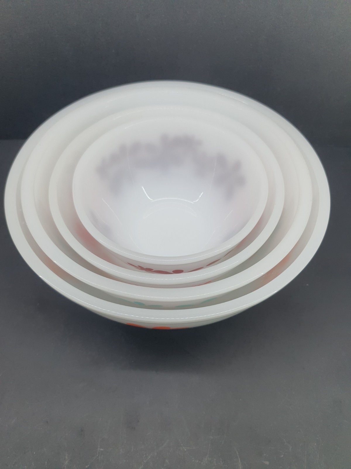 Agee Pyrex Daisy Chain Nesting Bowl Set x 4 Vintage Mixing Bowls VGC
