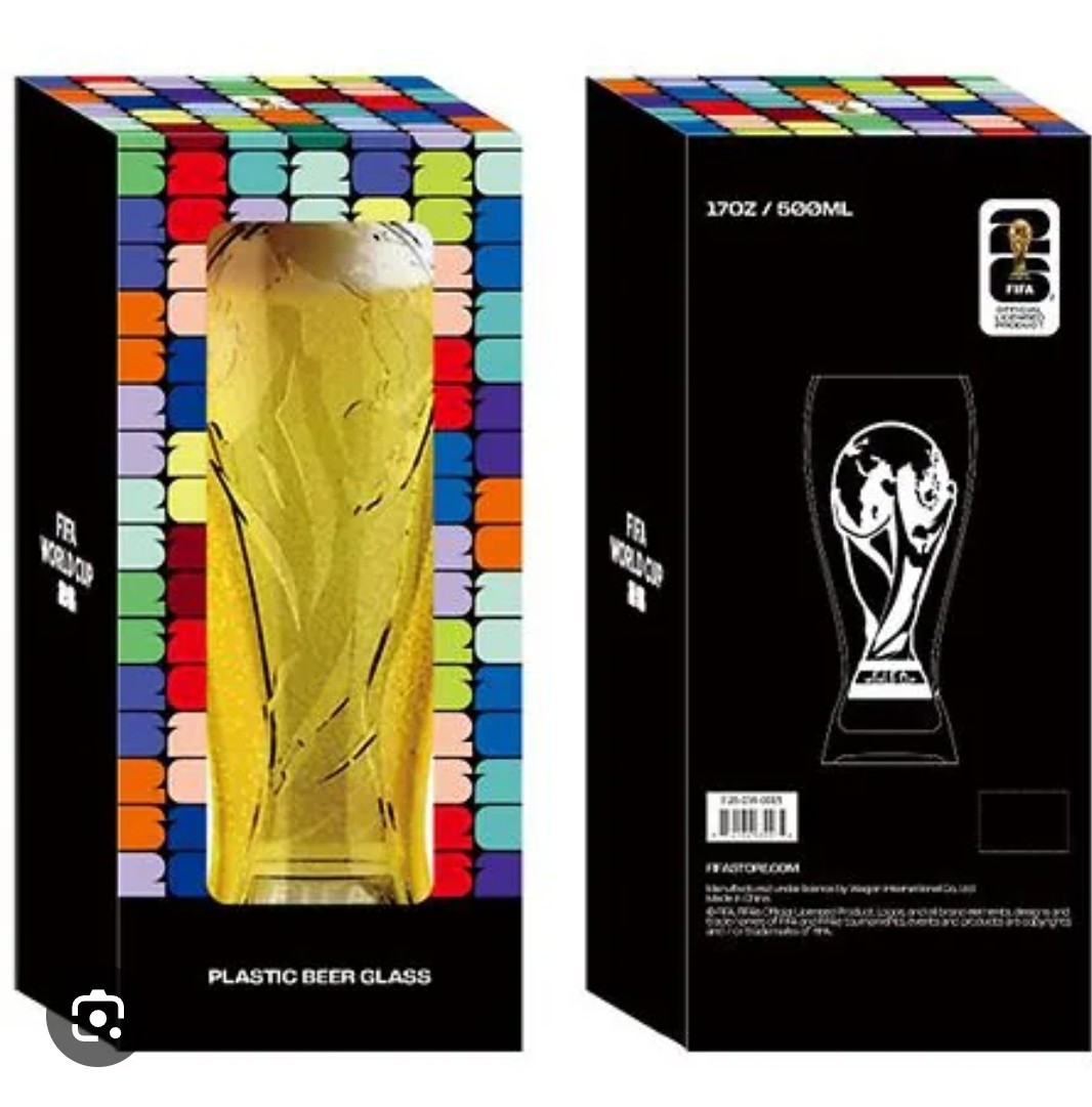 FIFA World Cup Trophy Logo Plastic Beer Glass Clear 17 oz / 500 mL