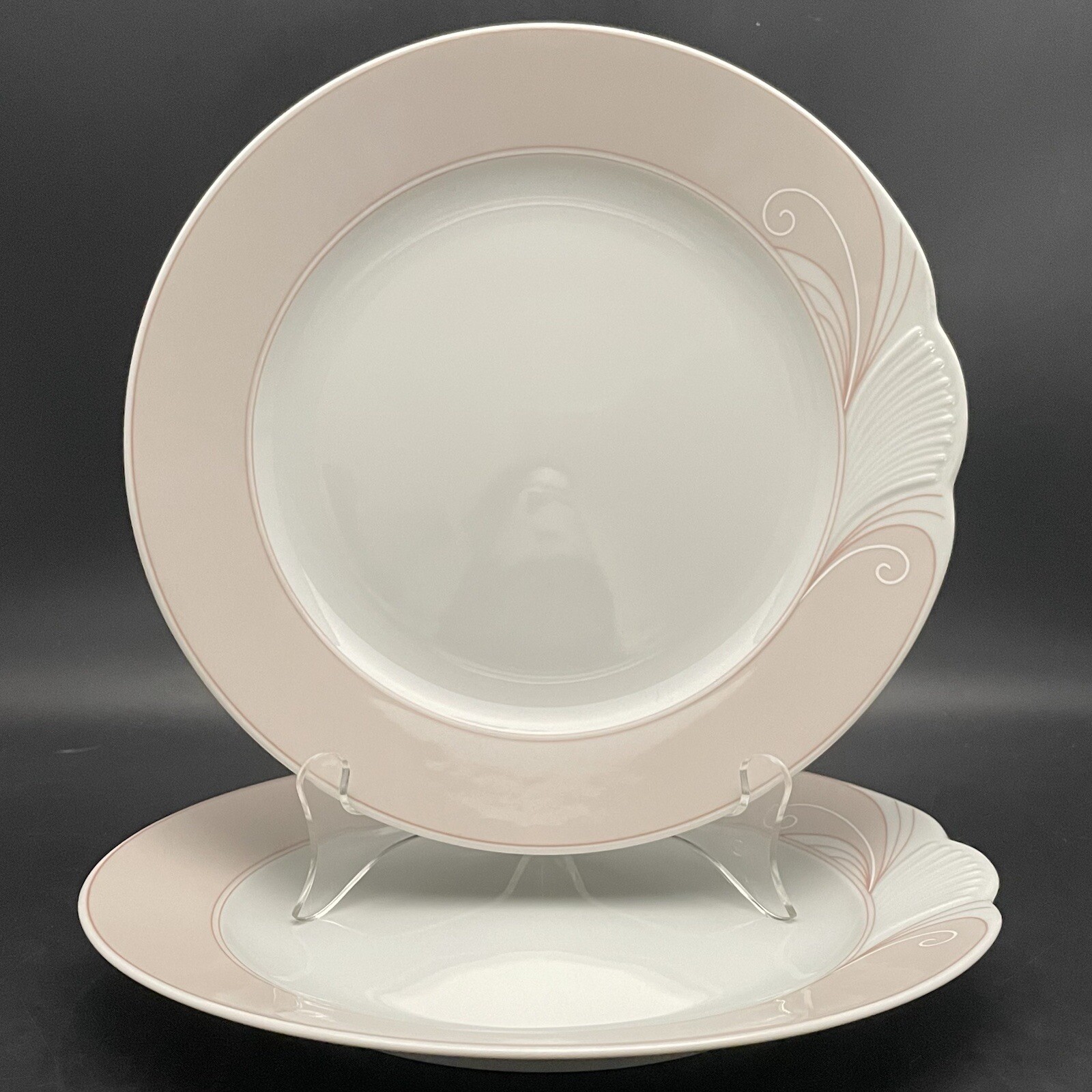 Schirnding Porcelain Art Deco Wave & Shell Dinner Plates 2pc Set 1974-89 Germany