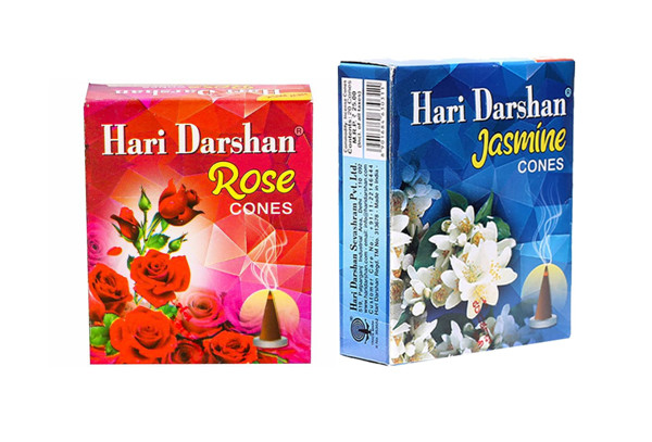2 Haridarshan Jasmine,Rose Dhoop Incense Cones Meditation Navratri Diwali Puja