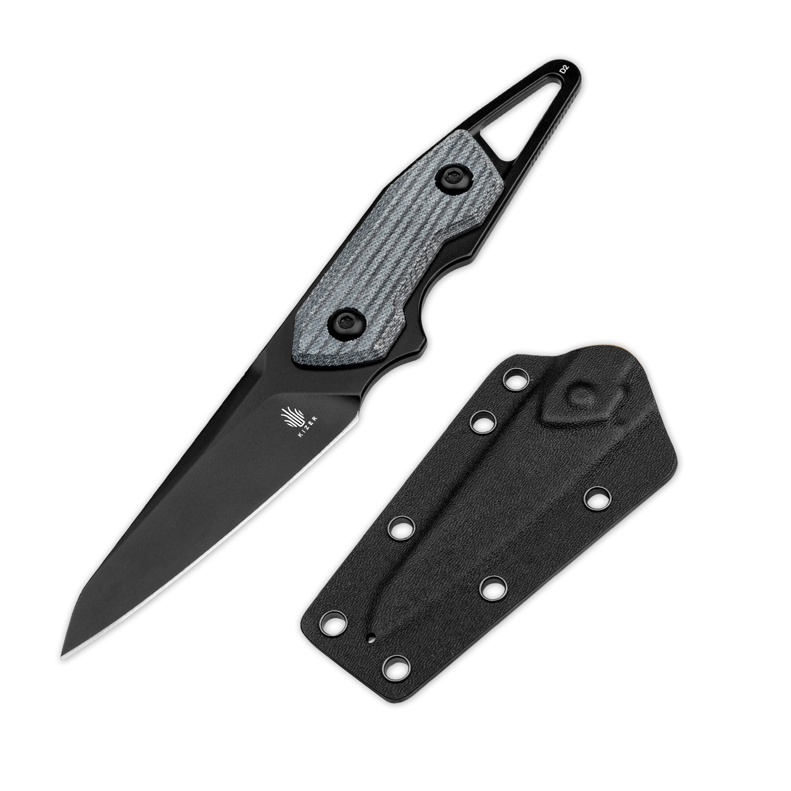 Kizer Groom Fixed Blade Knife D2 Steel Denim Micarta Handle With Sheath 1060A1