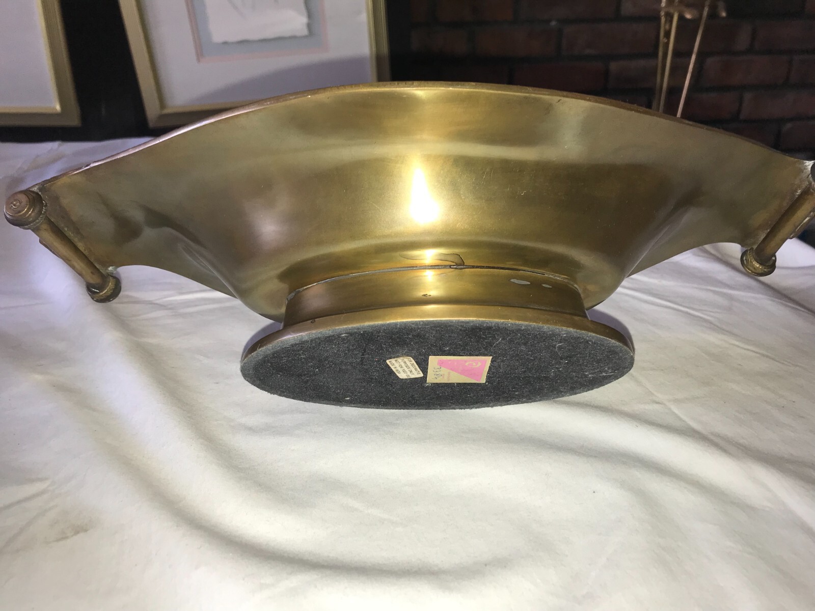 DECORATIVE CRAFTS Inc INDIA Solid BRASS Double Tab Handle DISH Bowl PLATTER 15″L