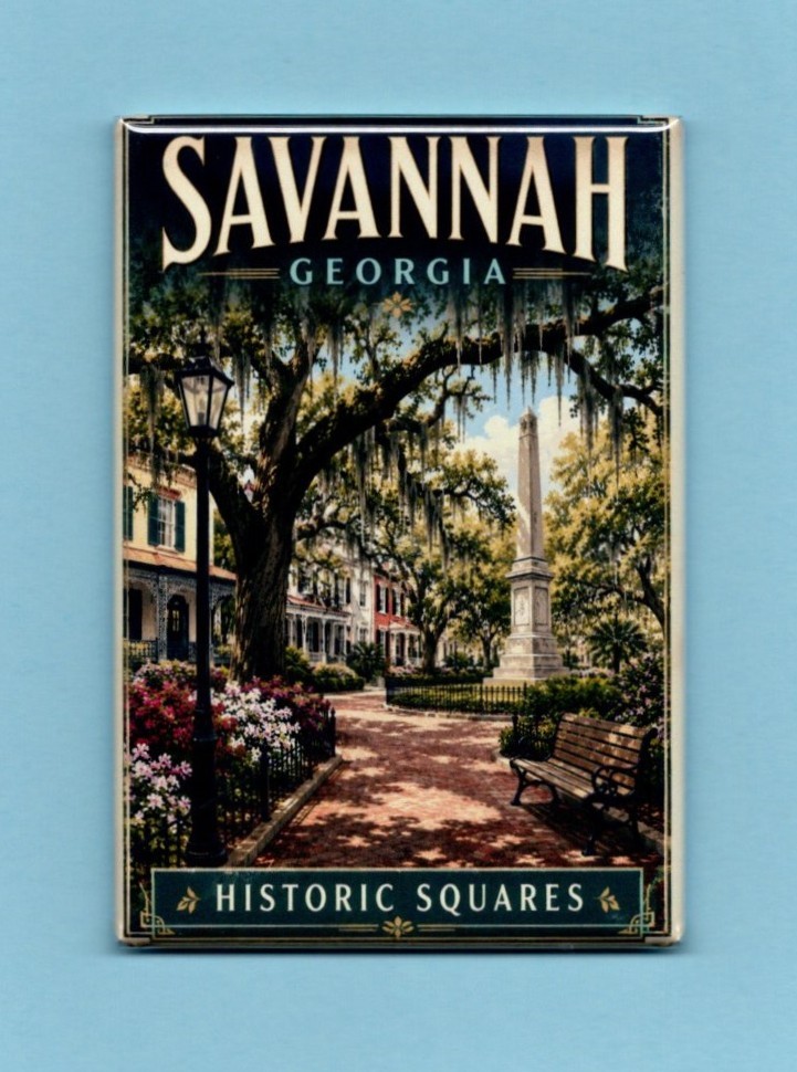 SAVANNAH GEORGIA TRAVEL POSTER *2X3 FRIDGE MAGNET* HISTORIC SQUARES BEAUTIFUL GA