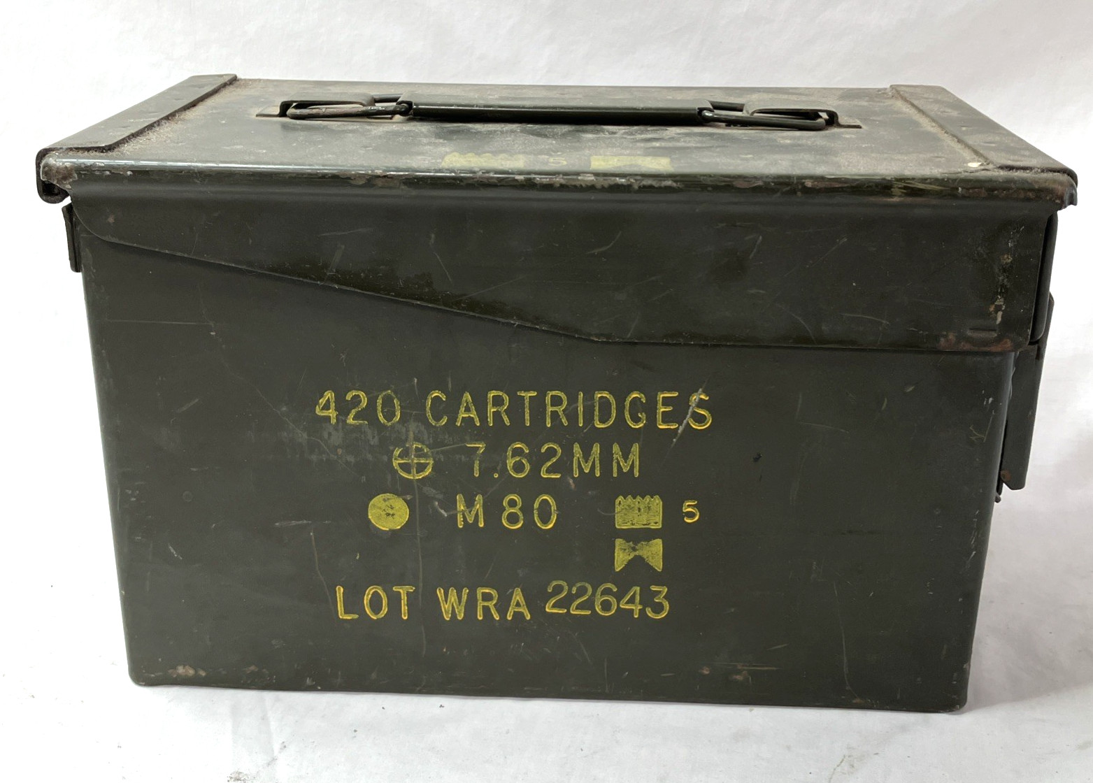 Vintage Vietnam Era US Military M19A1 Ammo Can 7.62mm M80 WRA Metal Ammo Box