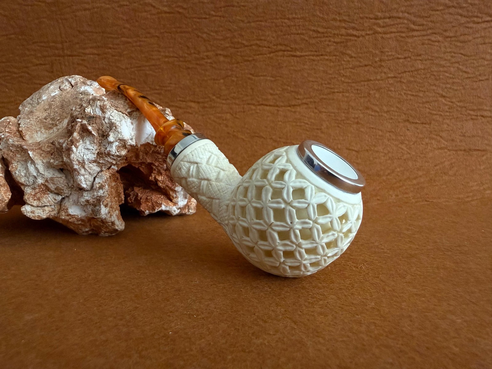 Meerschaum Pipe Handmade Apple Shape Reverse Calabash with Fitted Case