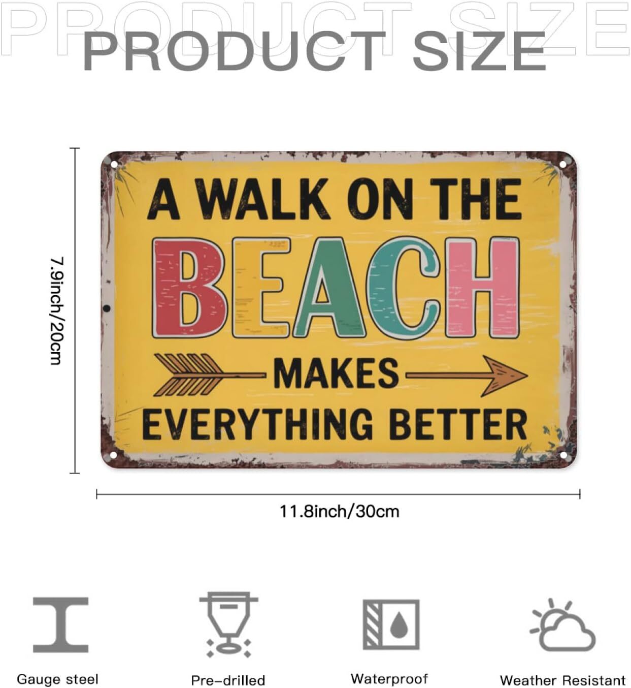A Walk On The Beach Makes Everything Better Vintage Tin Sign, 8X12 Inch Retro Me
