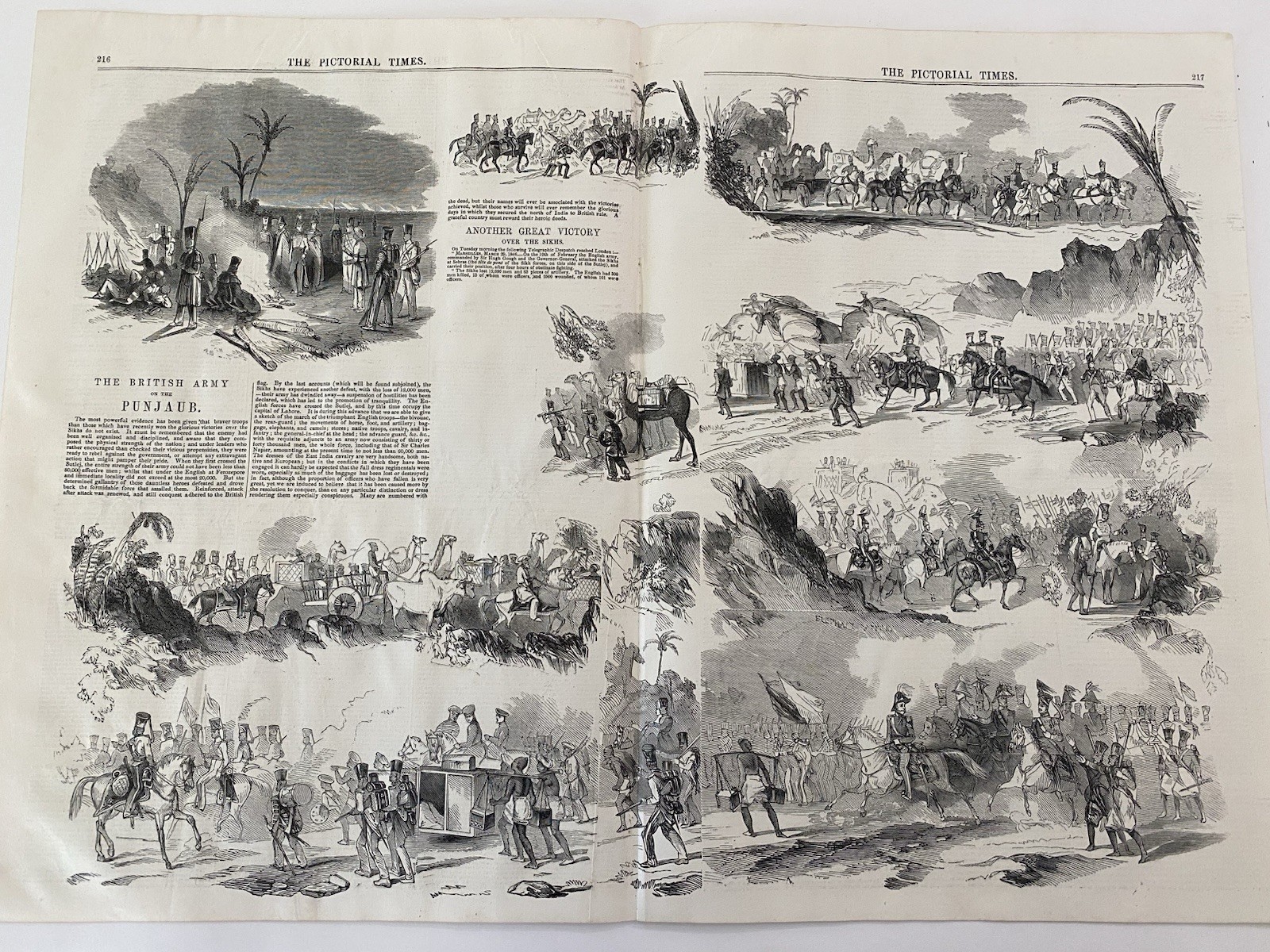 1846 Pictorial Antique Print British Army Marching In Punjab India #33125