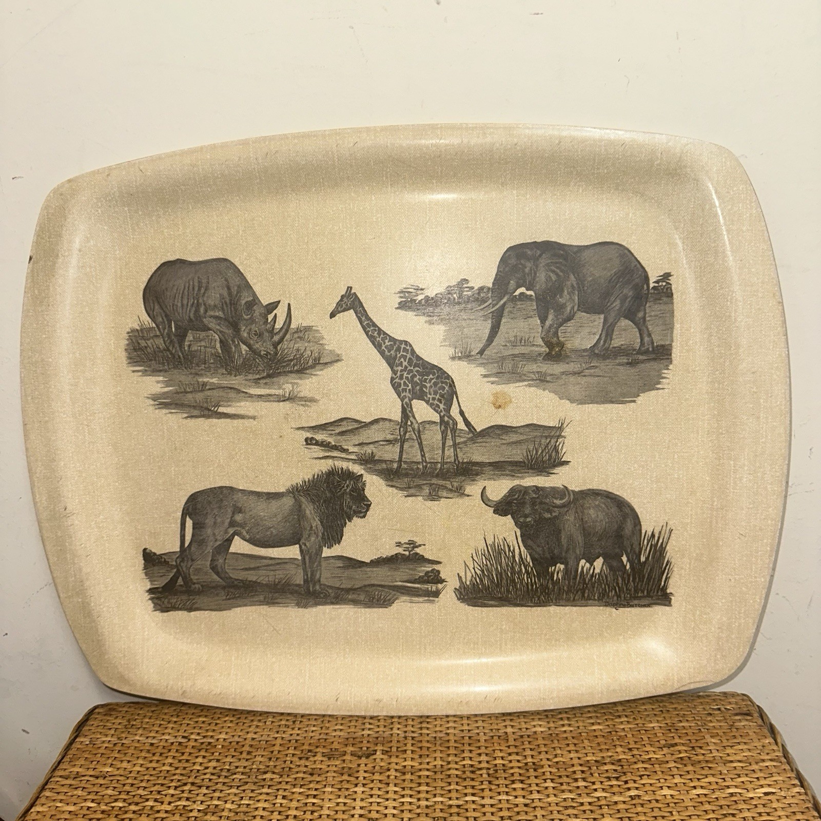 Vintage Thetford African Safari TV Tray 18″x14” Serving Kitchen Animal Print