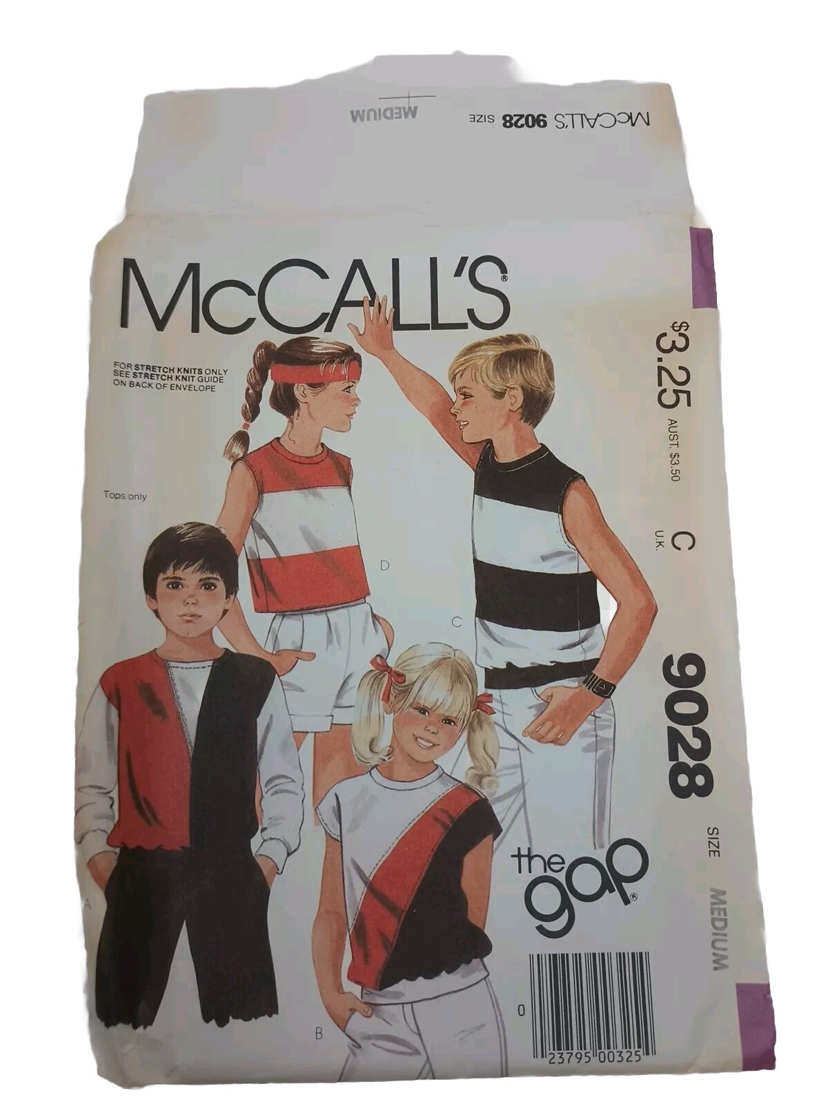 McCall’s 9028 Unisex Child The Gap Top Sewing Pattern New Size M Envelope Damage