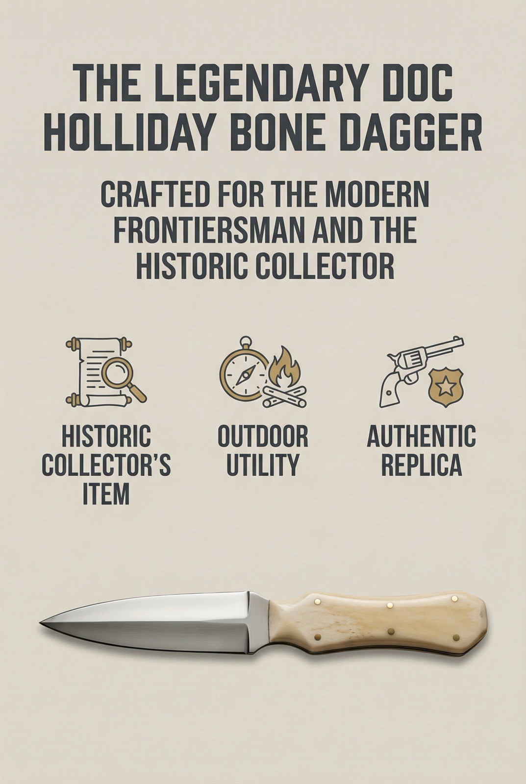 Doc Holiday Knife tombstone Dagger Stainless 4.5blade Wild West Knife Flaws