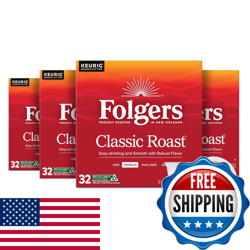 Folgers Classic Roast Medium Roast Coffee Keurig K-Cup Pods 32 Count Boxes Pack