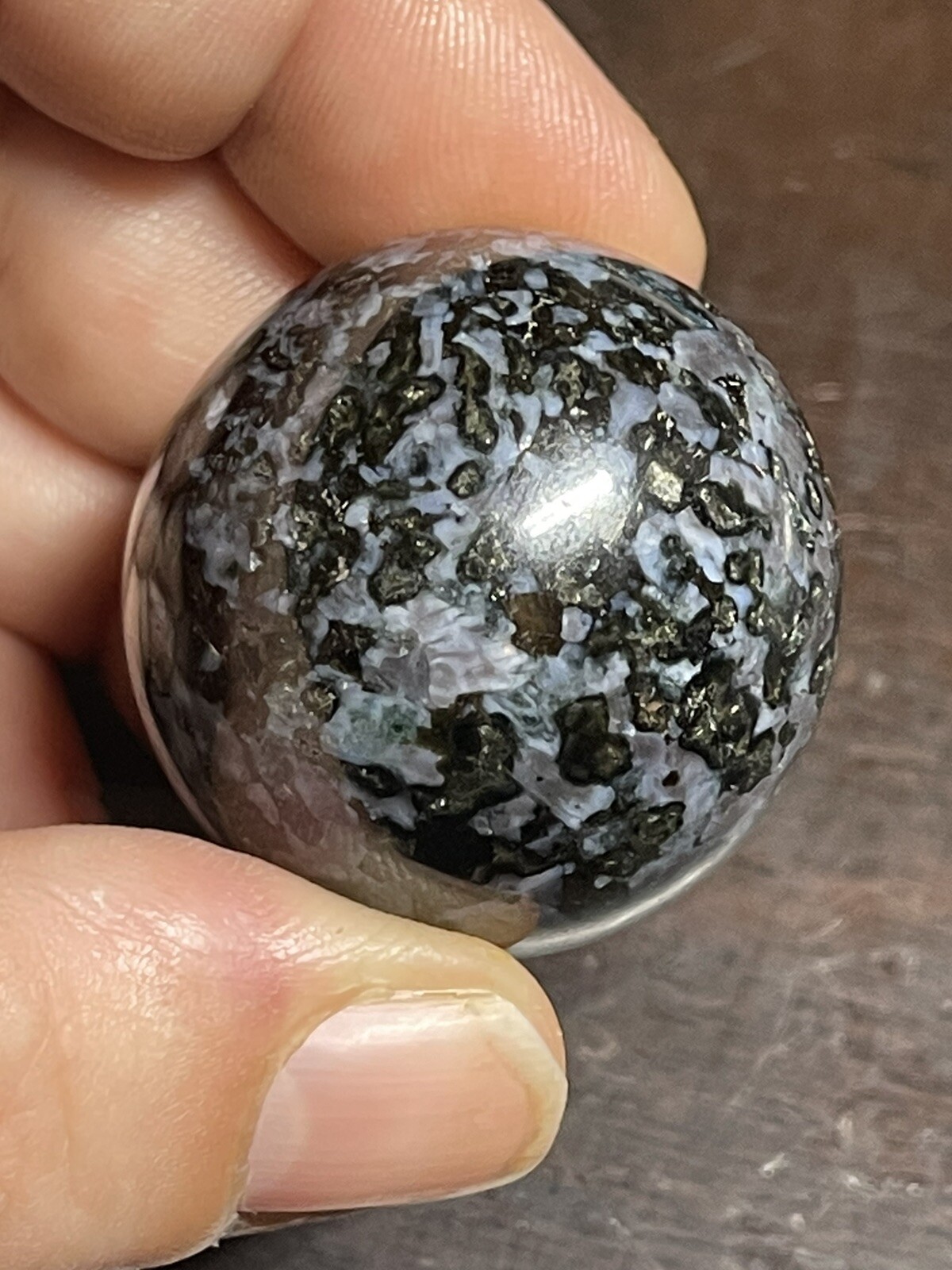 Mystic Merlinite Indigo Gabbro Crystal Sphere Ball Orb 32.6mm 49g