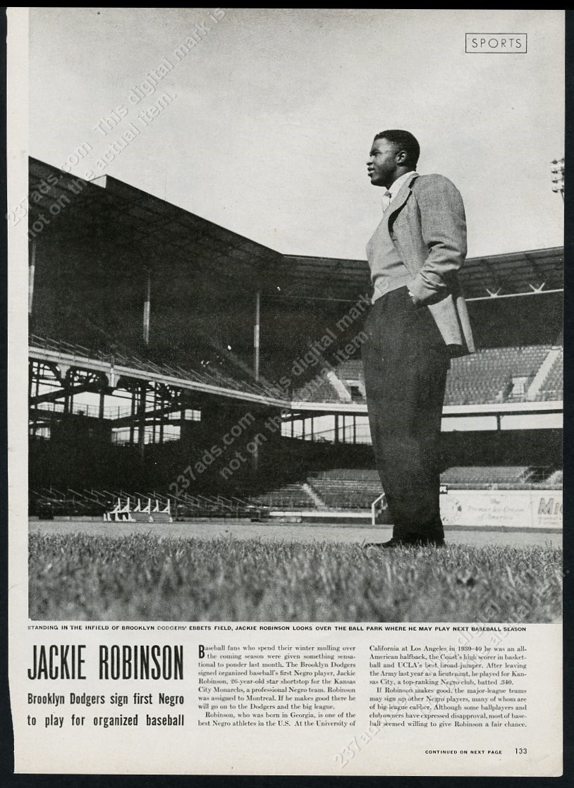 1945 Jackie Robinson 6 photo signs with the Brooklyn Dodgers vtg print article