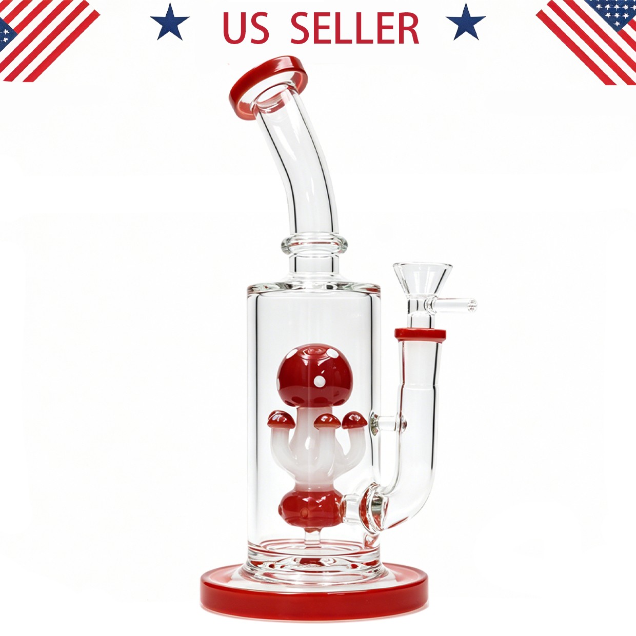 Hookah 10in Glass Bong and Water Pipes Smoking Mushroom Perc Bongs 14mm bowl Red