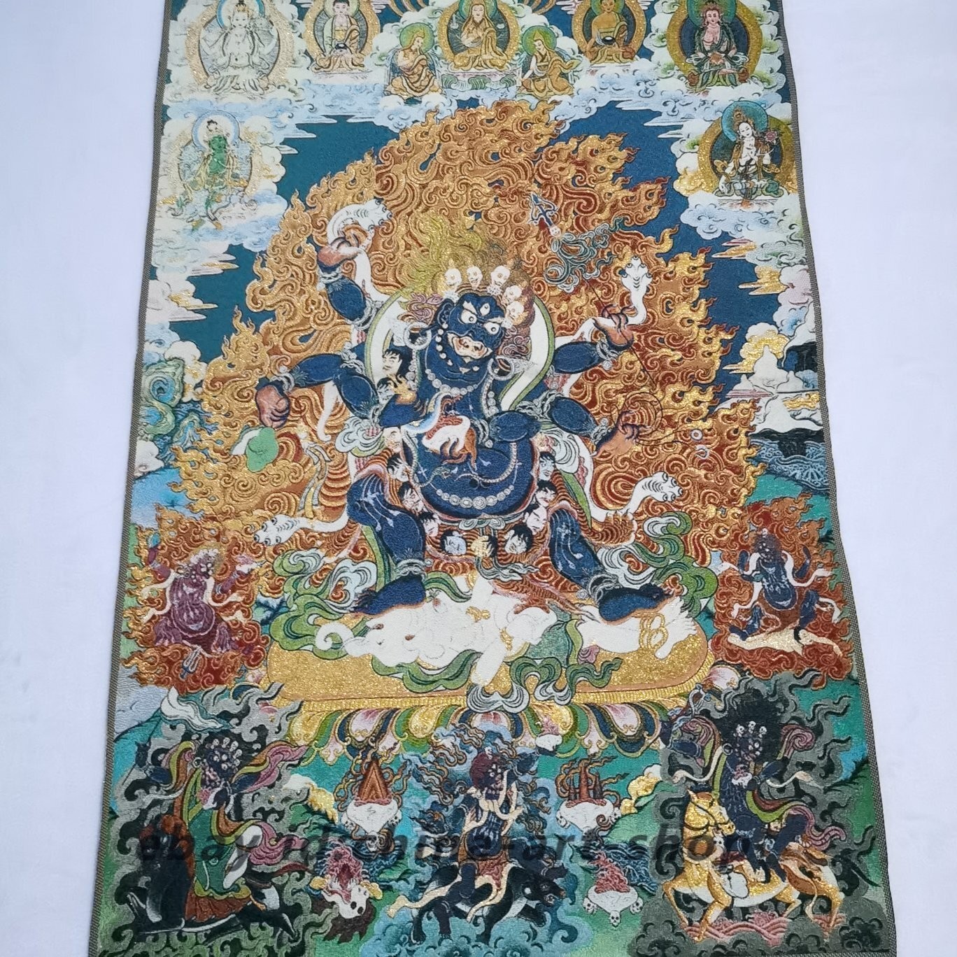 36″ Tibet Tibetan Cloth Silk Buddhism 6 Arms Mahakala Tangka Thangka Mural 344