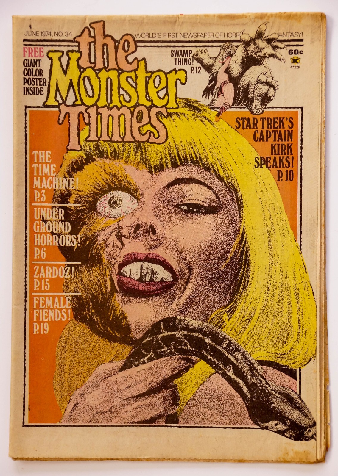 THE MONSTER TIMES #34 (1974) Horror Sci-Fi Fantasy newspaper Captain Kirk Speaks