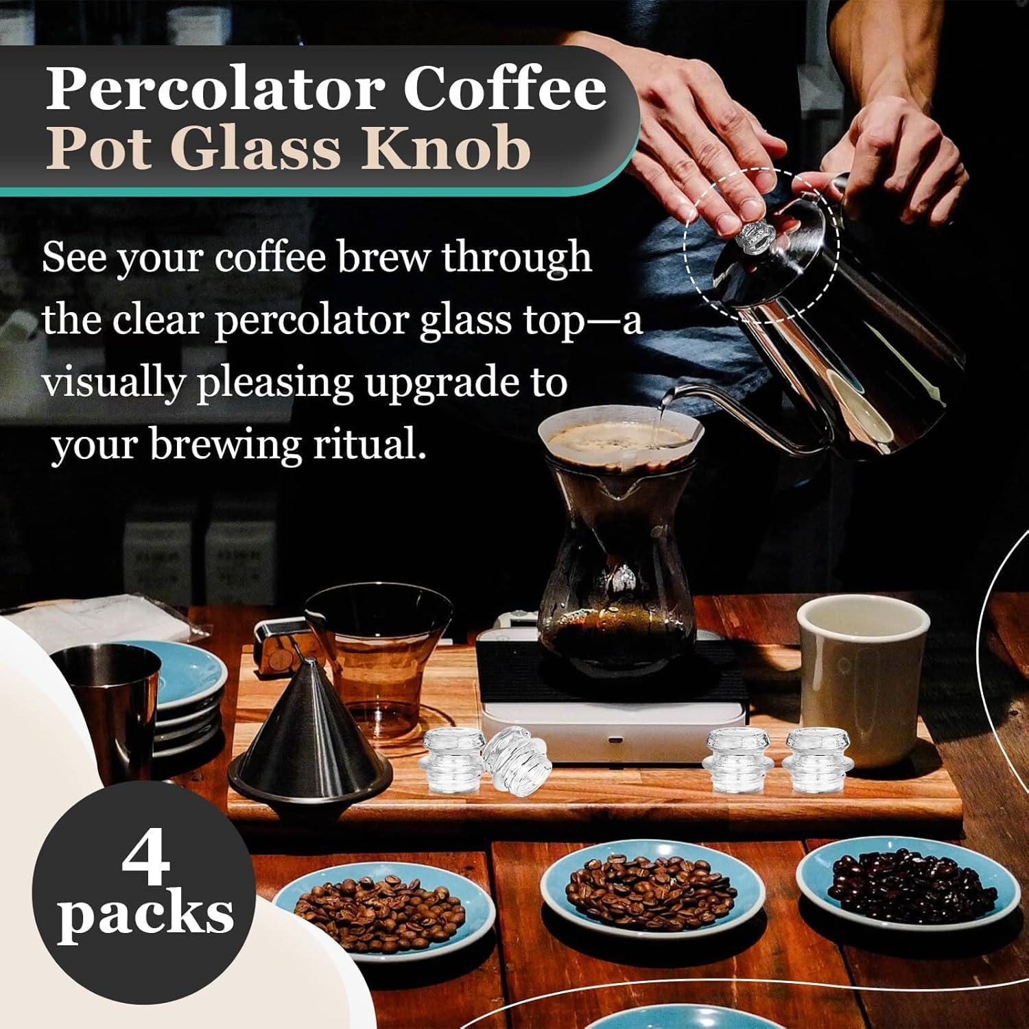 4Pcs Coffee Percolator Glass Top Replacement – Percolator Glass Top Compatible w