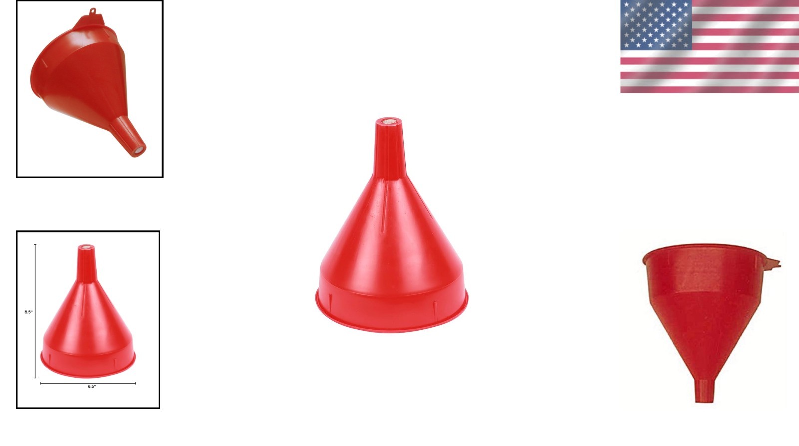 Red Polyethylene Funnel with Strainer for Oil, Fuel & Grease – 2 Quart