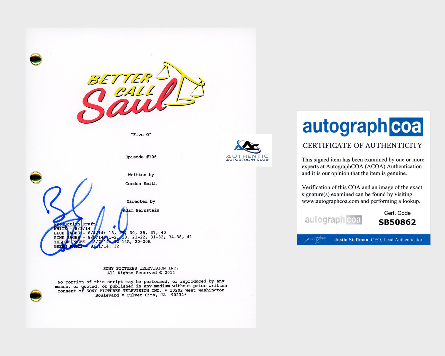 BOB ODENKIRK AUTOGRAPH SIGNED BETTER CALL SAUL FULL SCRIPT ACOA