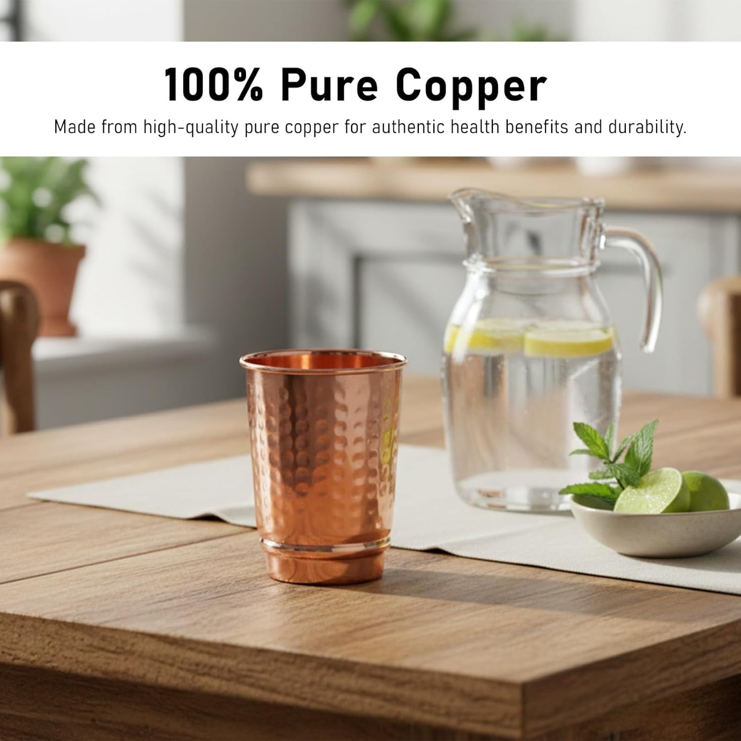 Pure Copper Hammered Drinking Cups – Ayurvedic Health Tumblers – 2 Pcs. Set -LAC