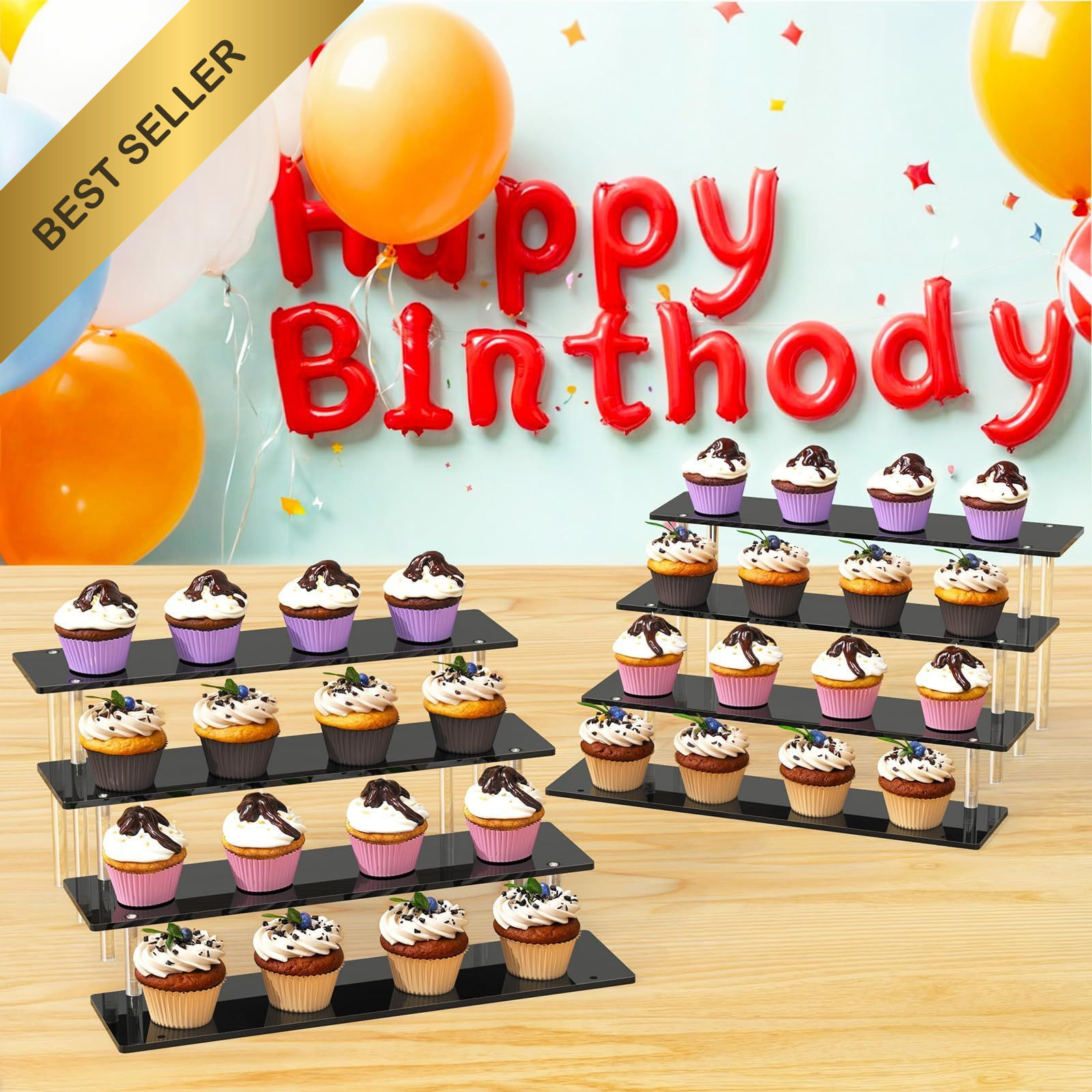 4 Tier Acrylic Display Risers Black Cupcake Perfume Figure Display Stand Shelf