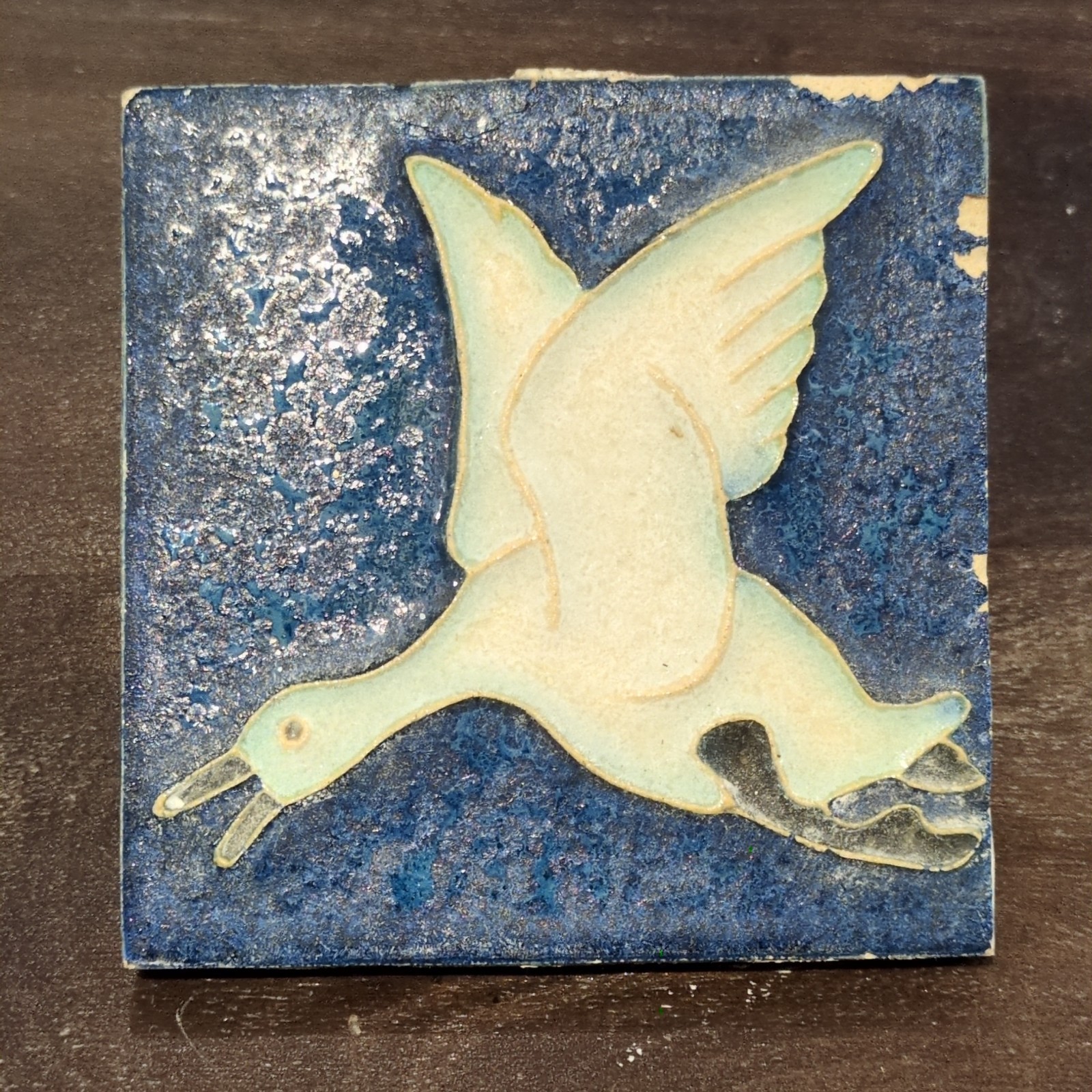 Antique Delft Pottery Cloisonne Tile GOOSE 20th Century Marked Holland 4”
