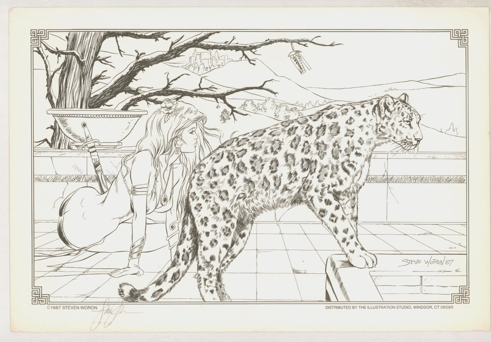 Steven Woron SIGNED Beautiful Woman w/ Cheetah Fantasy Art Print