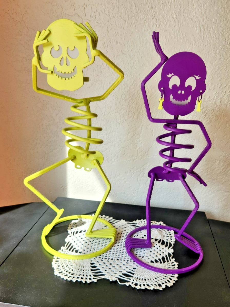 PARTYLITE Votive CANDLE HOLDER Mr. & Mrs. BONES Yellow Purple Metal SKELETONS