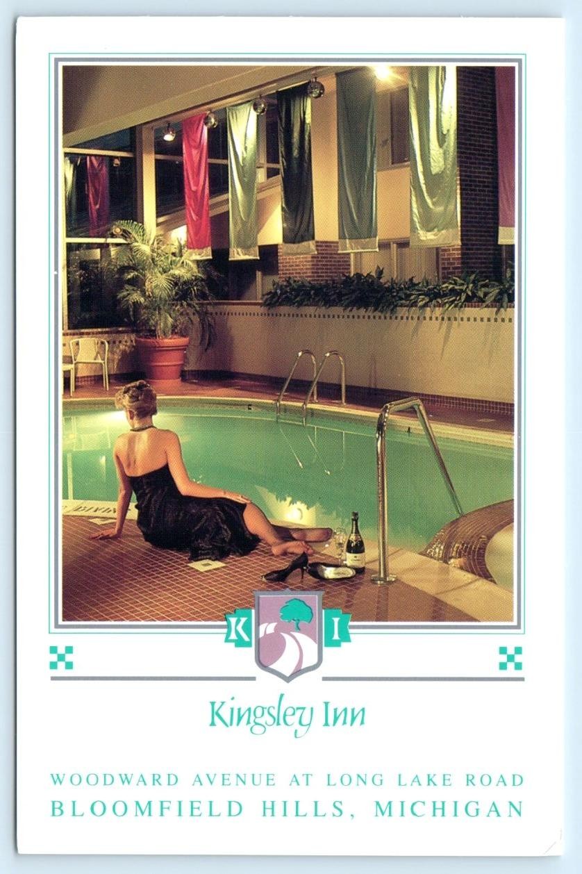 BLOOMFIELD HILLS, Michigan MI ~ Indoor Pool KINGSLEY INN Hotel 4×6″ Postcard