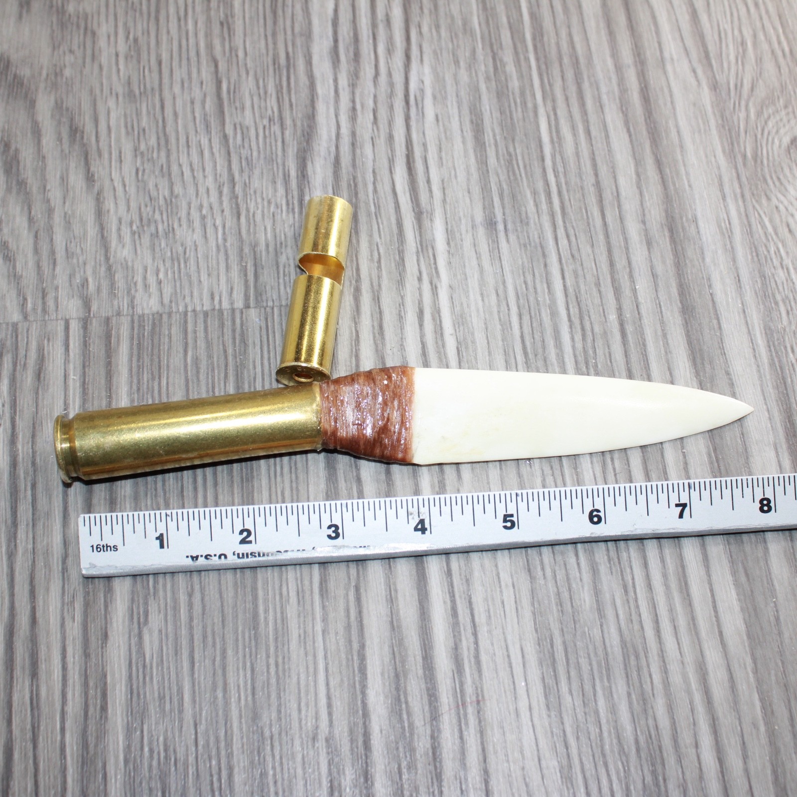 50 Cal Shell Casing Handle Bone Blade Ornamental Knife #33166 Mountain Man Kn