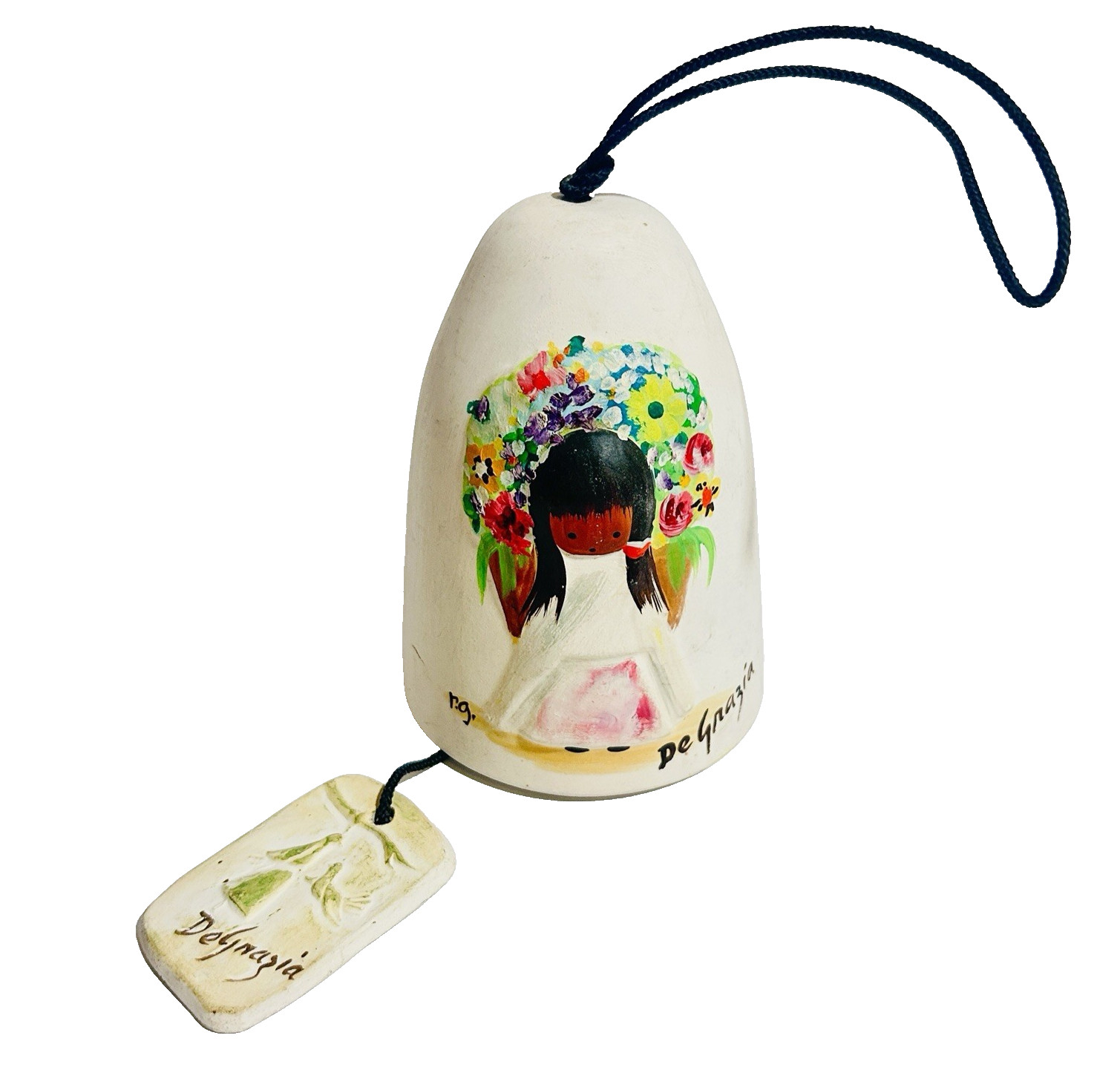 VTG Ted DeGrazia Sandstone Creations Wind Chime Bell Hand Painted Floral Girl