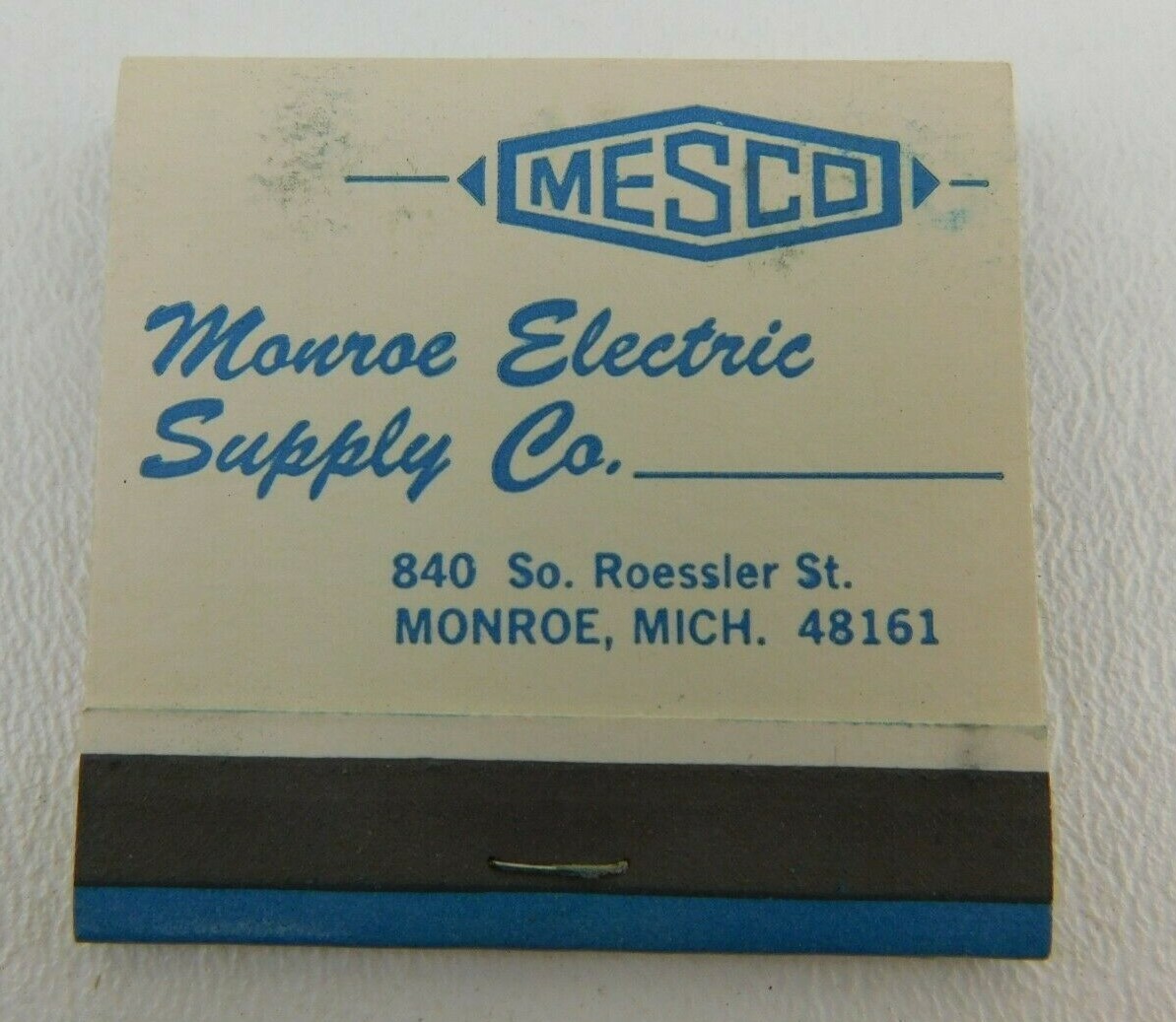 Mesco Monroe Electric Supply MI Front Strike Full Unstruck Vintage Matchbook Ad