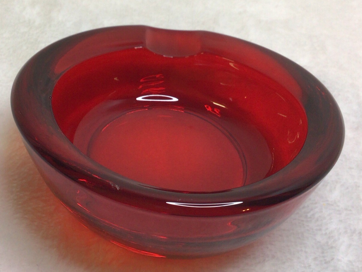 Vintage MCM Viking Glass Atomic Orb Ruby Red Asymmetrical Ashtray