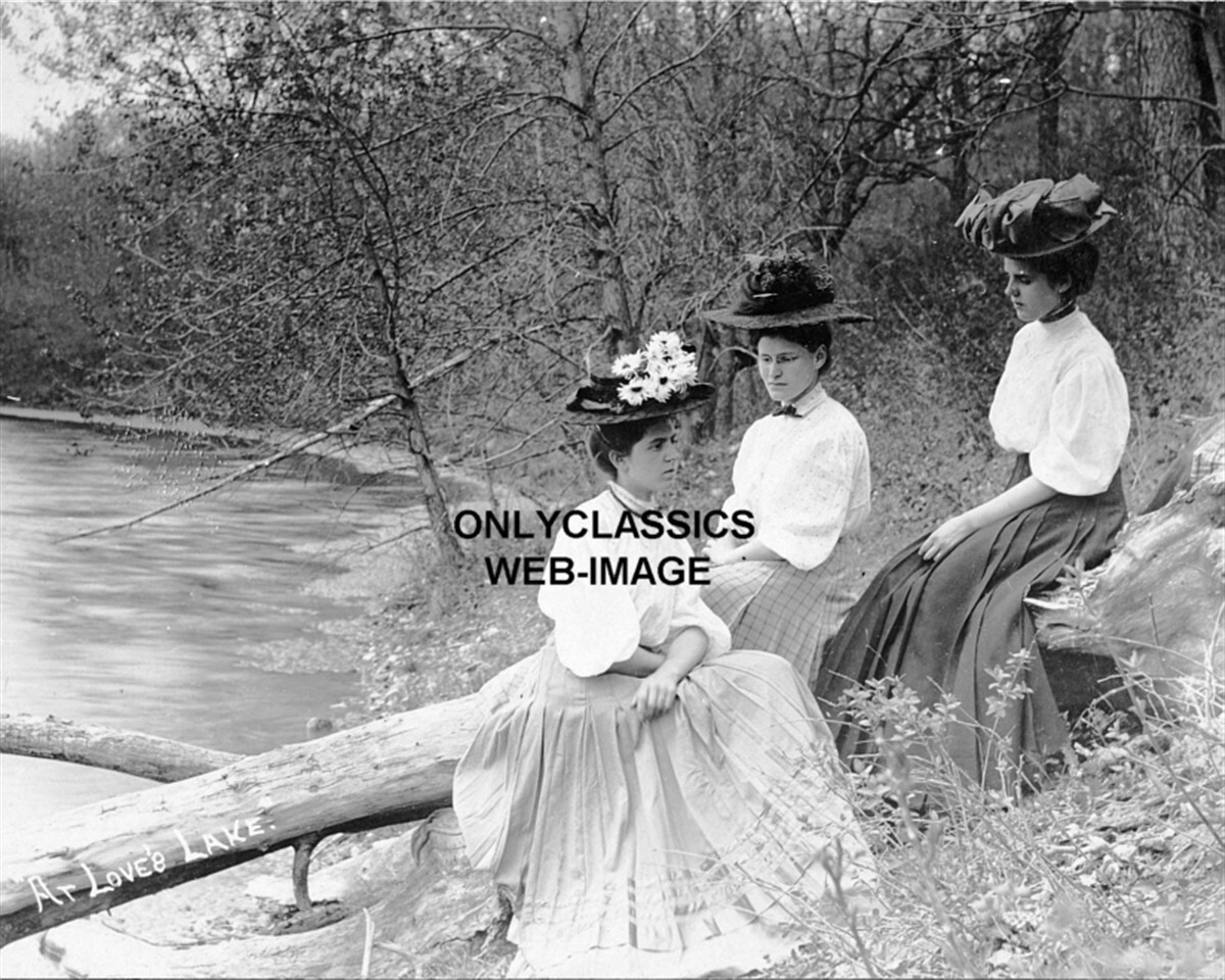 1901 BEAUTIFUL WOMAN PRETTY VICTORIAN DRESS HAT LOVE’S LAKE AMERICANA 8×10 PHOTO