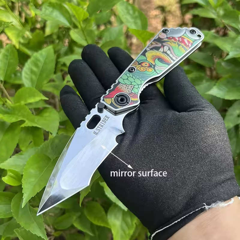 New TC4 Titanium Alloy Custom Handle Tactical Mirror DLC Folding Pocket Knife
