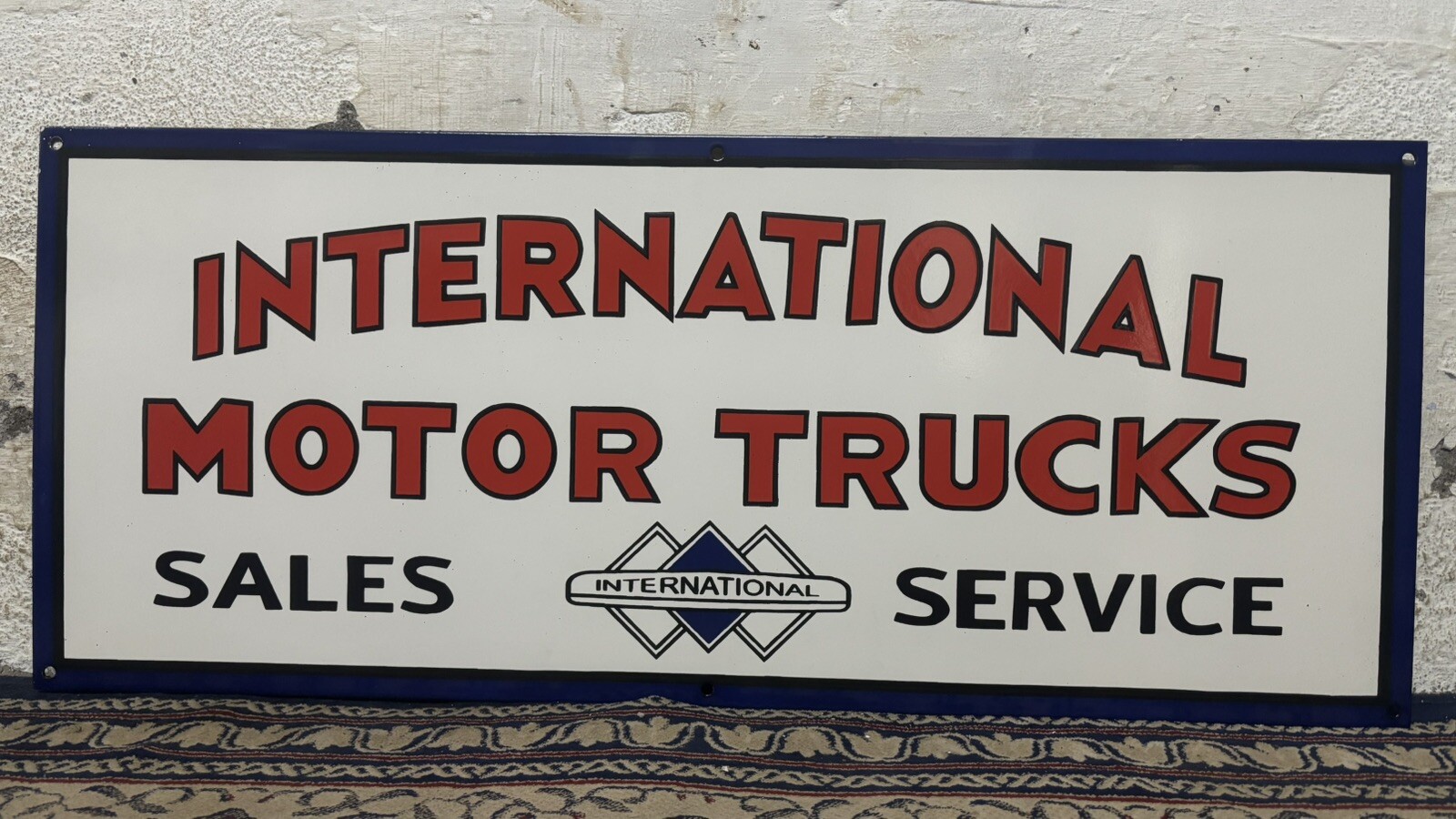 International Trucks Porcelain Enamel Sign 36 X 15 Inches 1 Sided