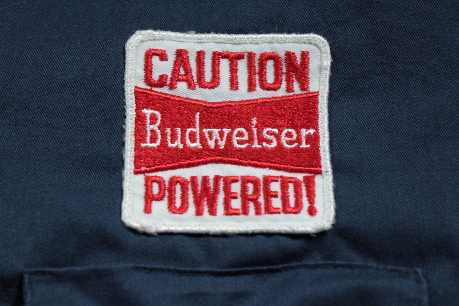 Budweiser Work Shirt Button Down Dickies 2XL Beer Delivery Caution Powered Patch