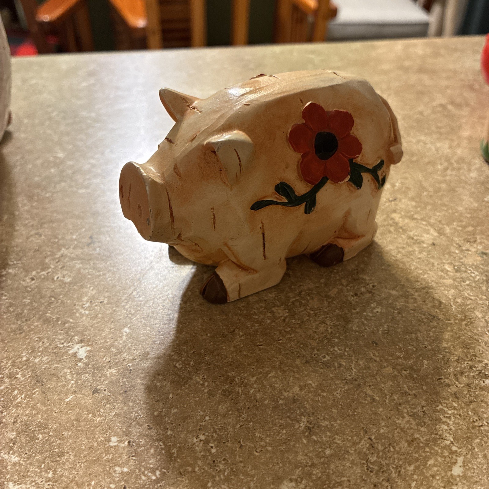 Vintage Hand Carved Pig Figurine Retro Hippie Paperweight Whimsical
