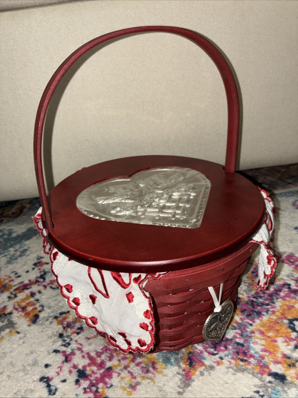 Longaberger “Be My Valentine” Basket Combo Embroidered Fabric Liner 2005