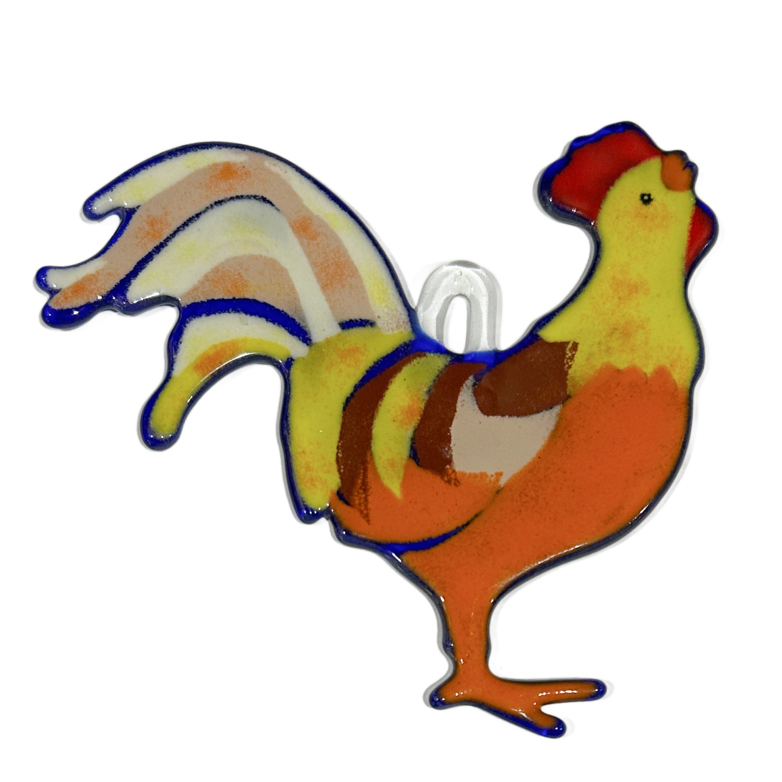 VTG Jan R. Mitchell Rooster Fused Glass Ornament Christmas St. Croix SIGNED 5″