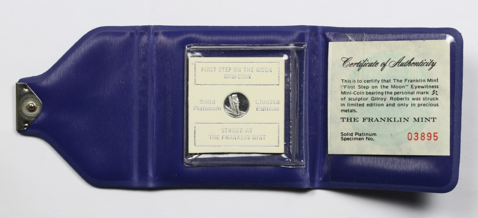 Franklin Mint 1.5g Platinum First Step On The Moon Mini Coin Apollo 11 Medal